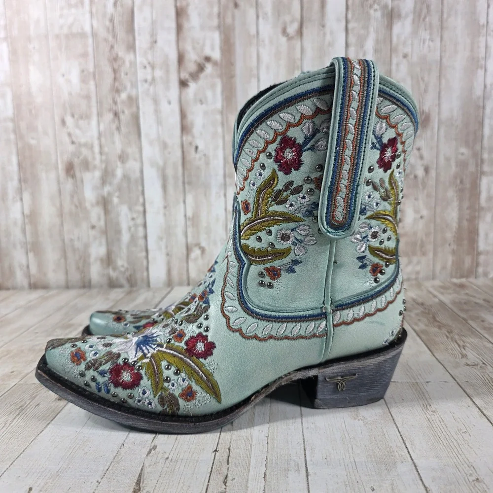 Lane Boots Robin Turquoise Floral Embroidered Studded Western Boots LB0456 5.5 - Picture 4 of 8